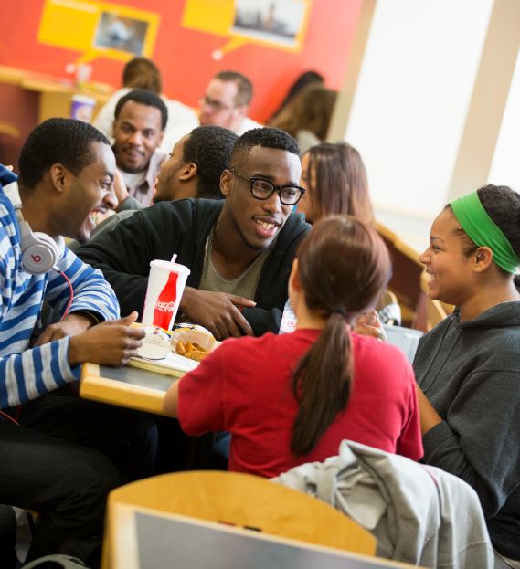 Students eating at a dining center
