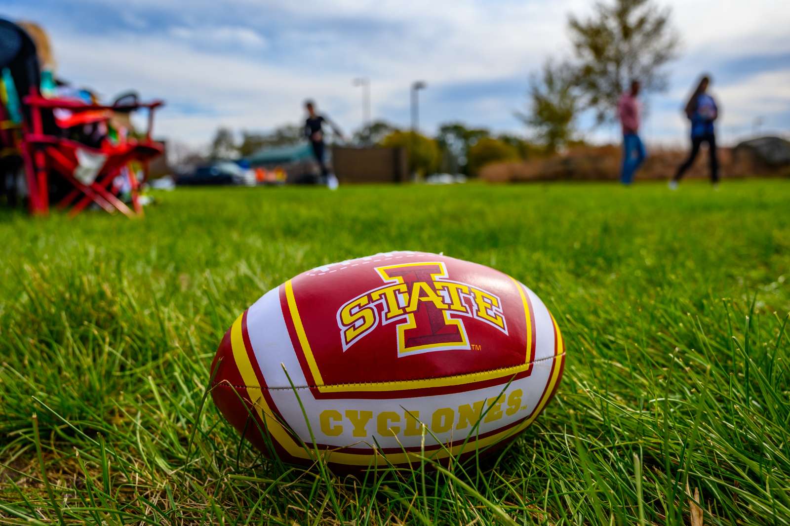 Picture of an Iowa State University football in a field of grass